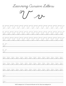 Cursive Letter V Practice Worksheet