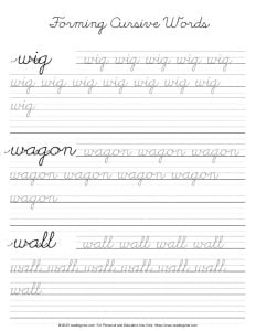 Cursive Letter W - Word Formation Practice PDF