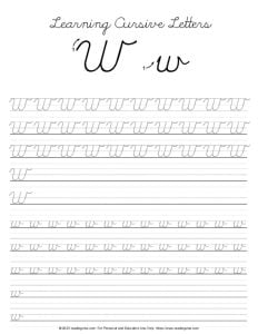 Cursive Letter W Practice Worksheet