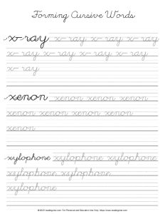 Cursive Letter X - Word Formation Practice