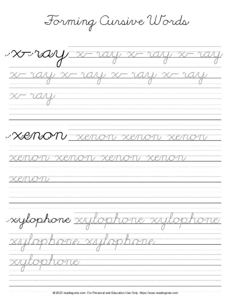 Cursive Letter X - Word Formation Practice