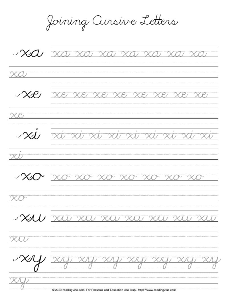 Cursive Letter X - Letter Joins Practice PDF