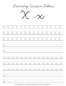 Cursive Letter X Practice Worksheet