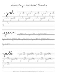 Cursive Letter Y - Word Formation PDF Activity