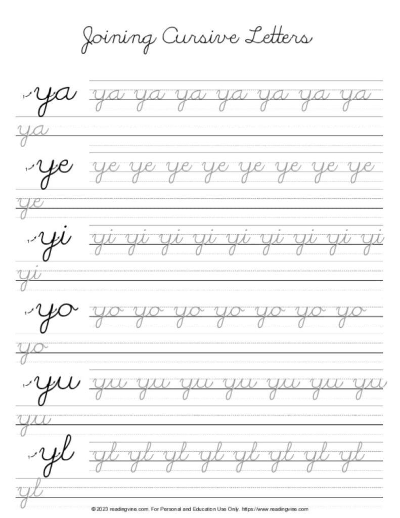Cursive Letter Y - Letter Joining PDF Activity