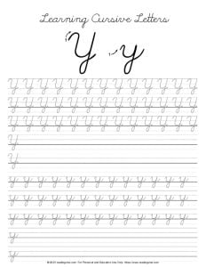 Cursive Letter Y Practice Worksheet