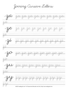 Cursive Letter Z - Joining Letters Worksheet