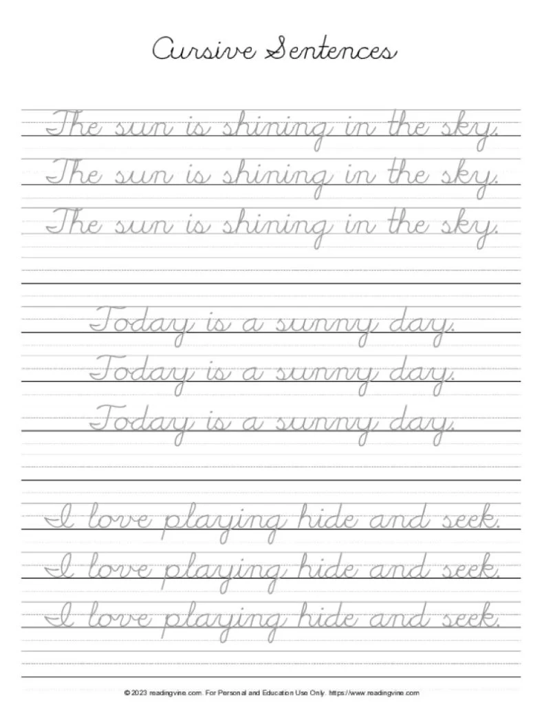 Cursive Letters – Practicing Sentences 10
