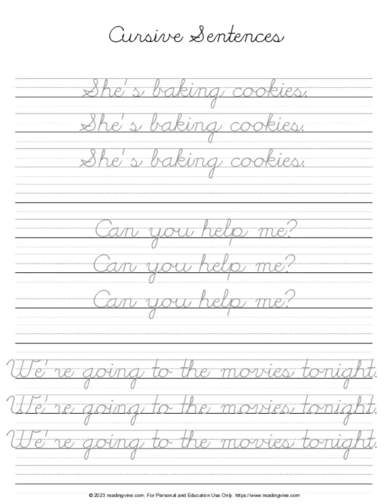 Cursive Letters – Practicing Sentences 2