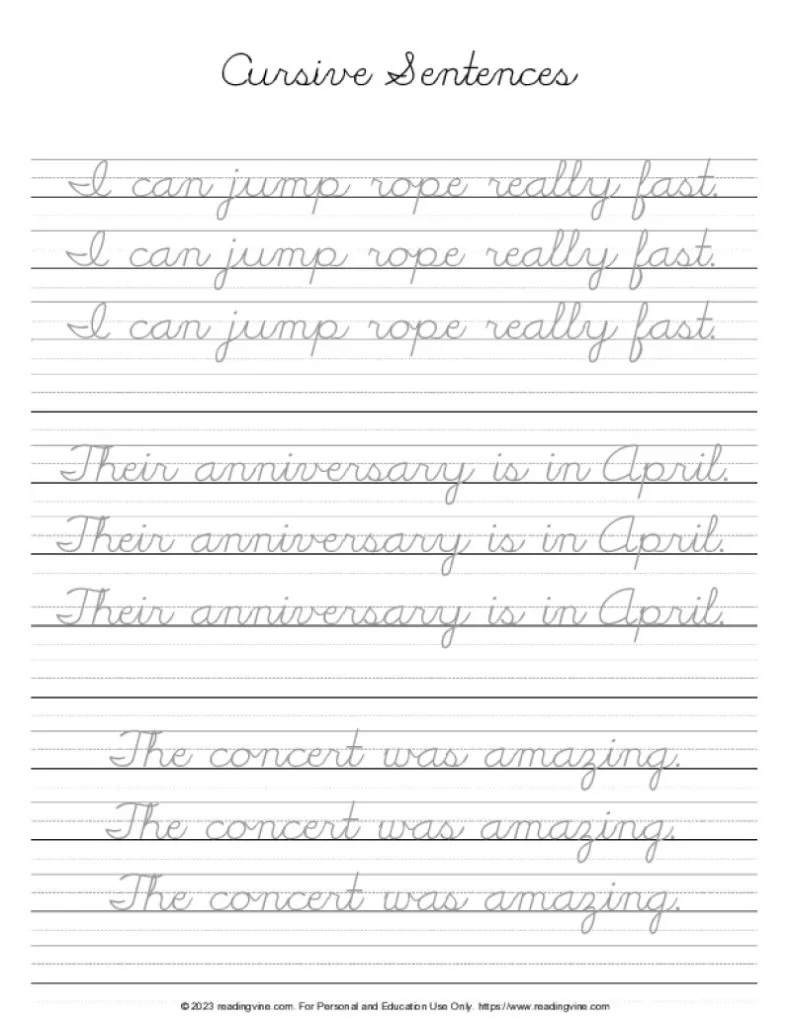 Cursive Letters – Practicing Sentences 5