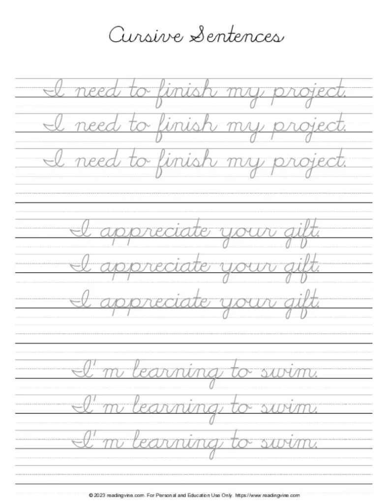 Cursive Letters – Practicing Sentences 7