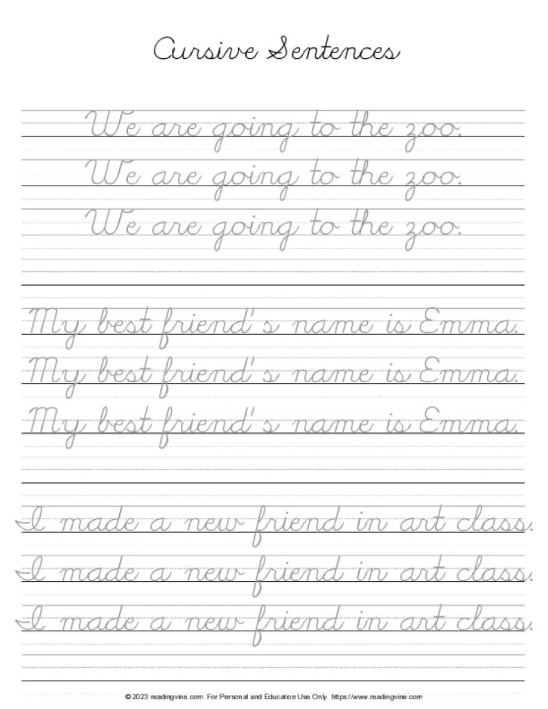Cursive Letters – Practicing Sentences 8