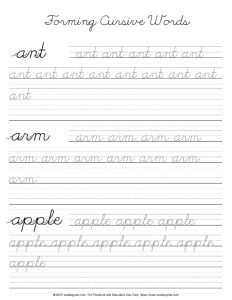 Cursive Word Formation PDF Practice Sheets