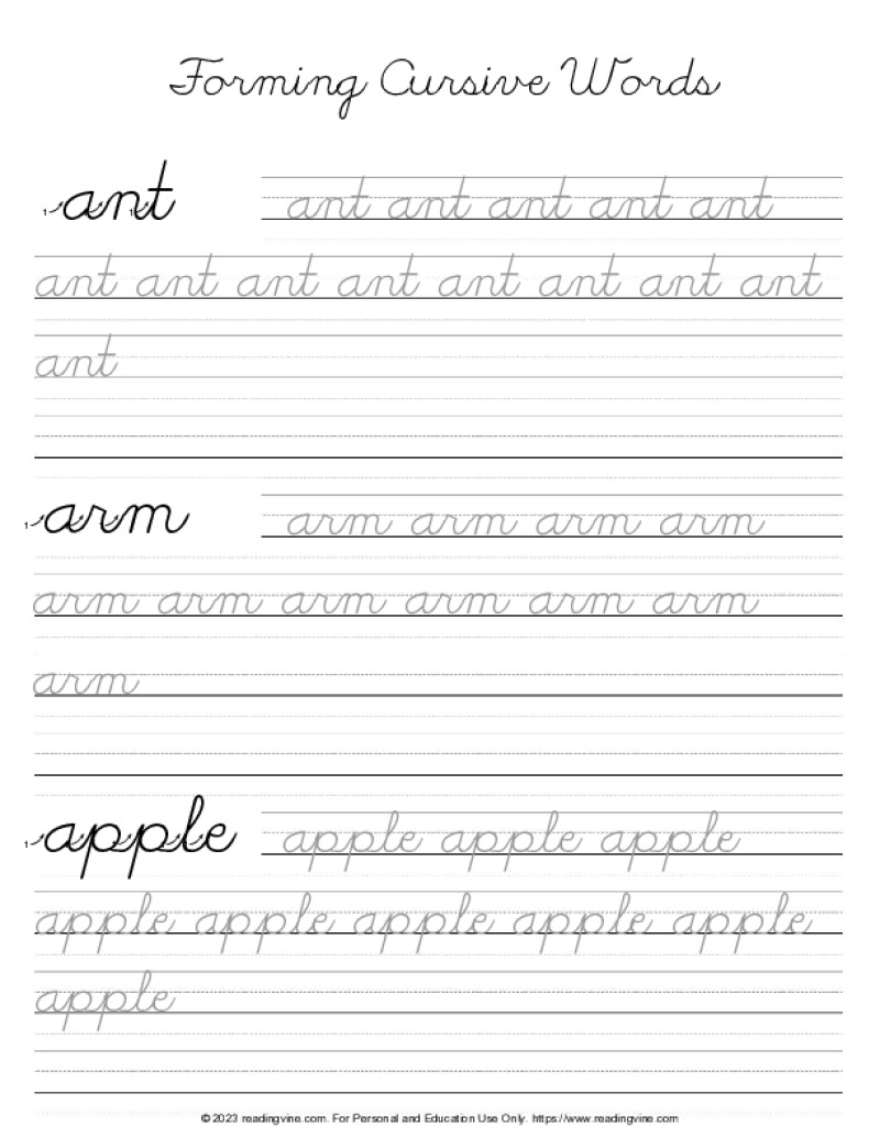 Cursive Writing Practice Sheets PDF ReadingVine