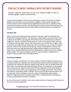 Fun facts about animals with best hearing activity packet for upper grades