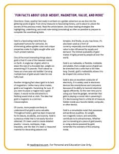 All about Gold Reading comprehension activity upper grades