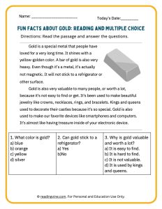 Fun facts about gold younger grades activity image