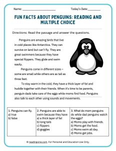Fun facts about penguins activity packet for younger students
