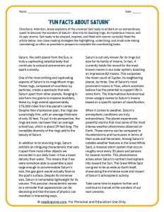 All about Saturn activity packet image for upper grades