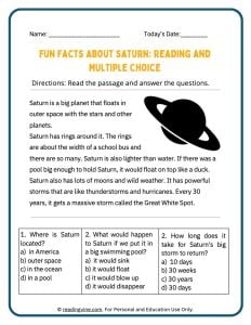 Fun facts about Saturn activity packet for younger grades image