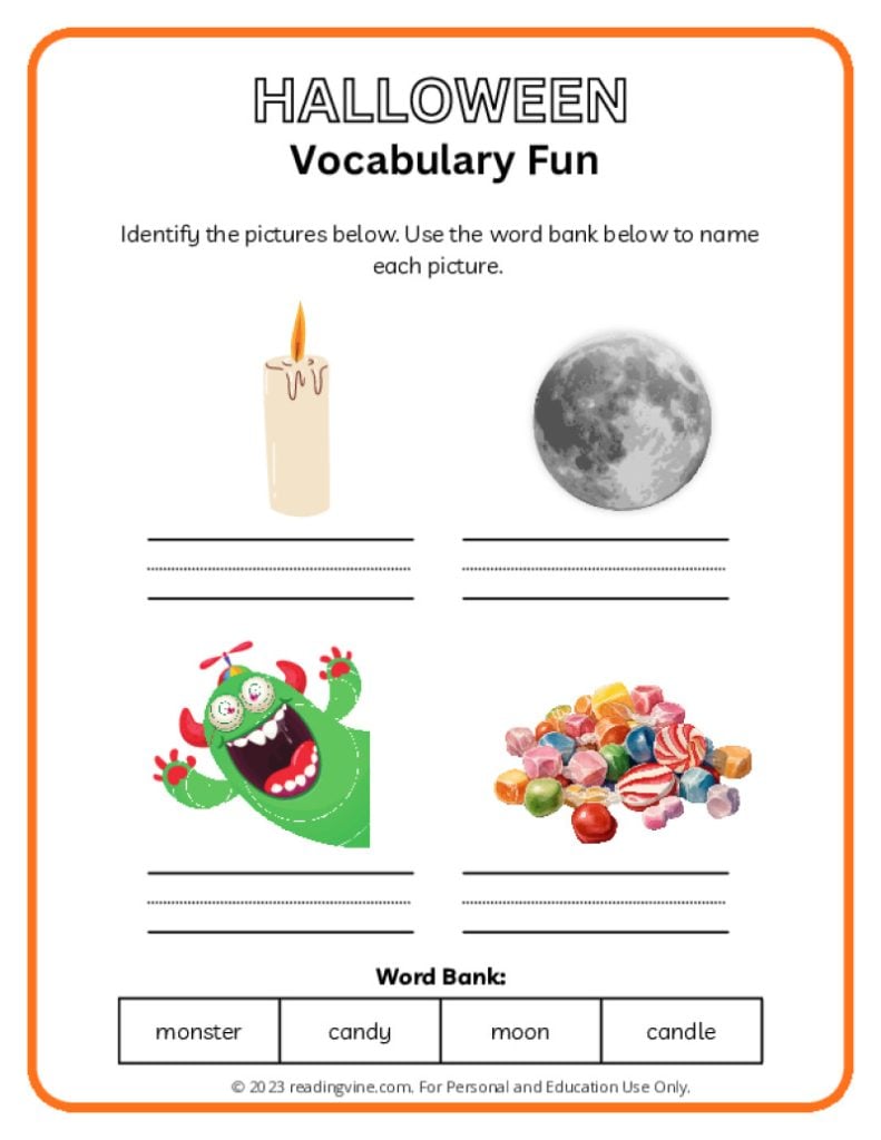 Halloween Vocabulary Words Activity 3