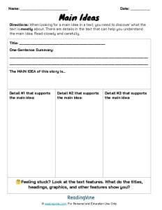 Main Idea Graphic Template - Elementary School
