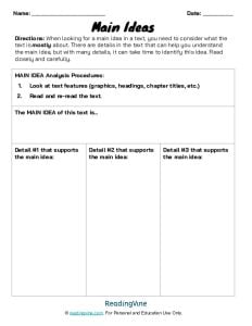 Main Idea Graphic Template - middle and high school