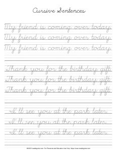 Practice Writing Sentences in Cursive - Practice PDF Worksheets