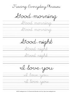 Practice Writing Everyday Phases in Cursive - Printable PDF Practice Sheets