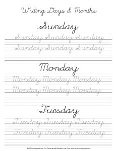 Practice Writing the Days of the Week in Cursive - Printable PDF