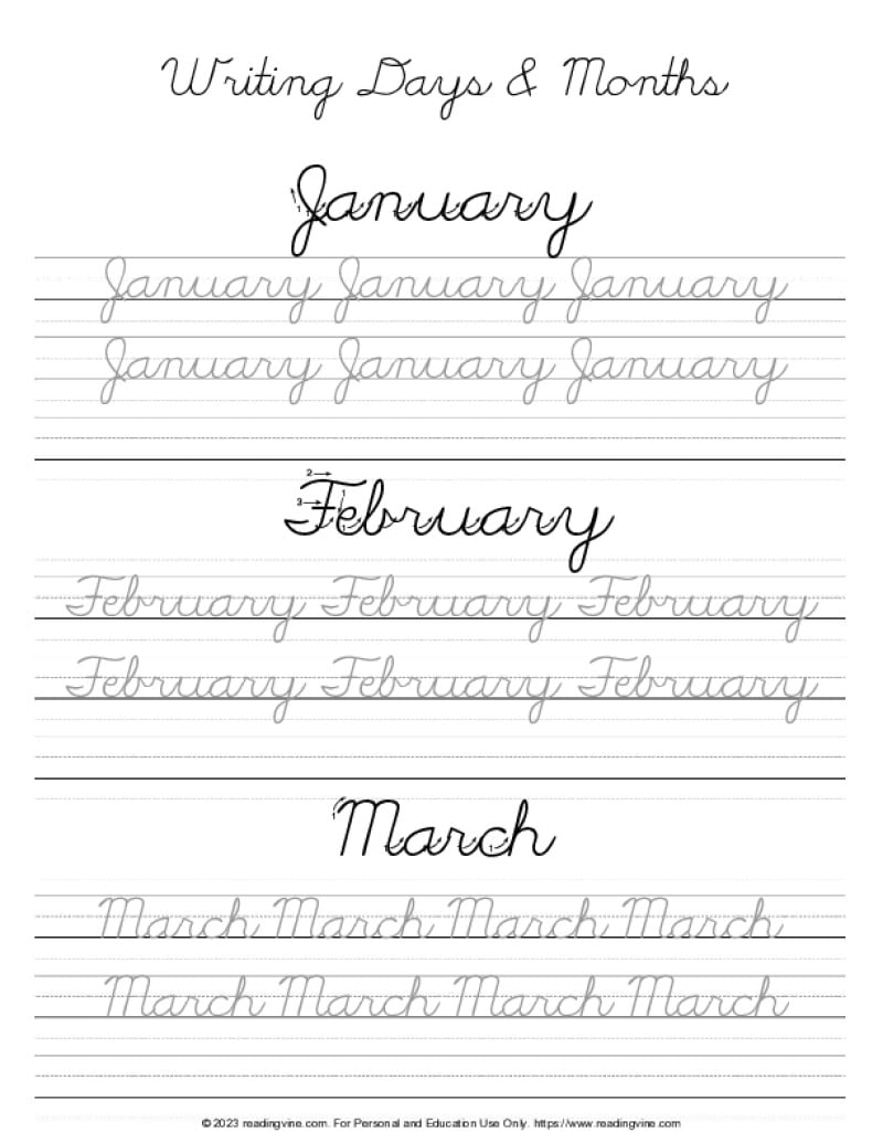 Practice Writing the Months of the Year in Cursive-Image - ReadingVine