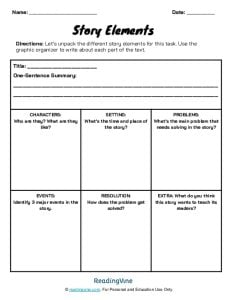 Story Elements Graphic Template - Elementary School