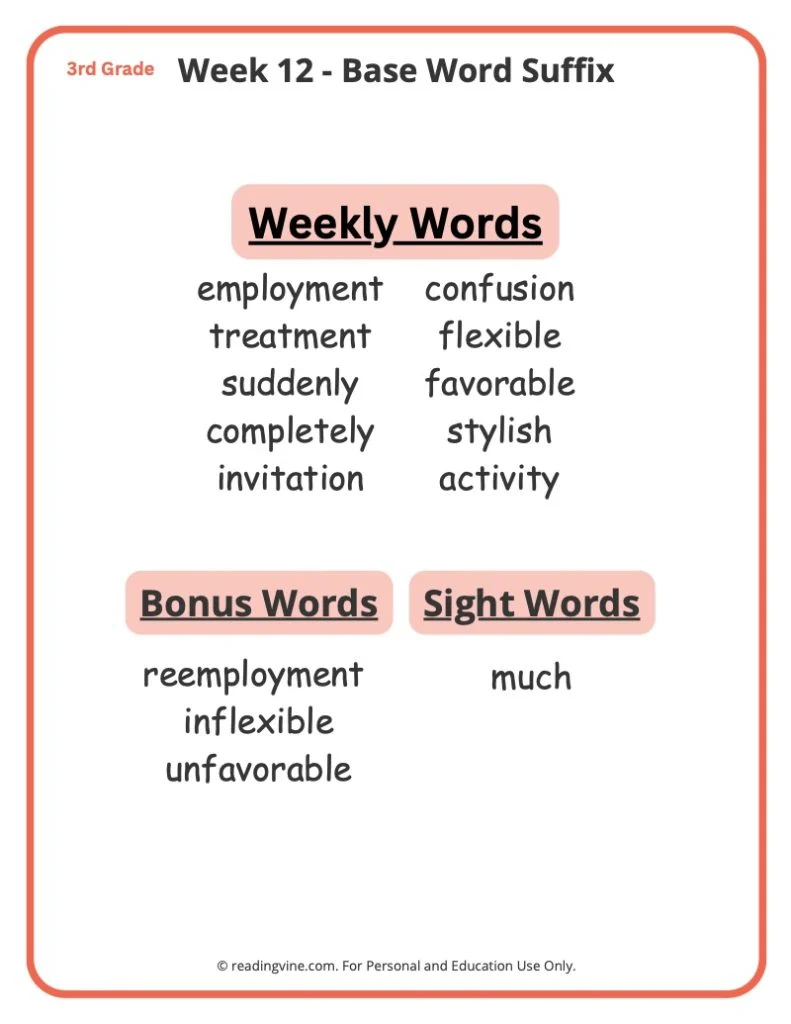 Week 12 Spelling List