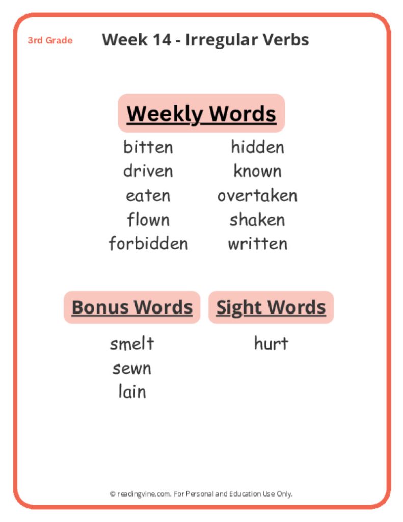 Week 14 Spelling List