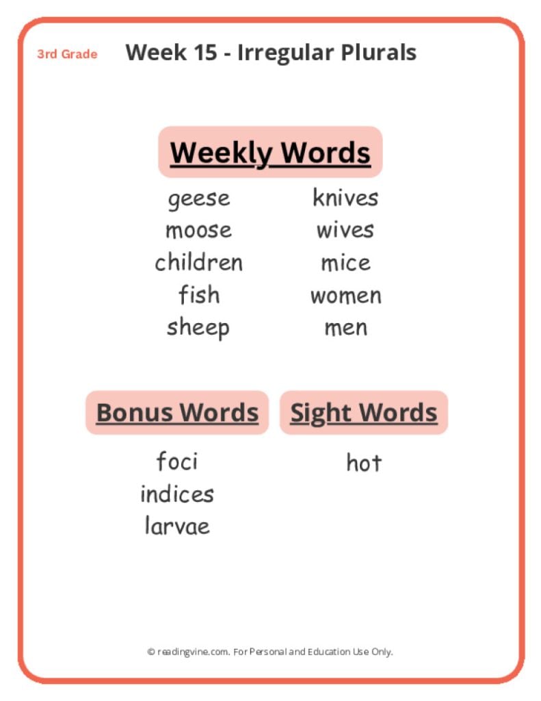 Week 15 Spelling List