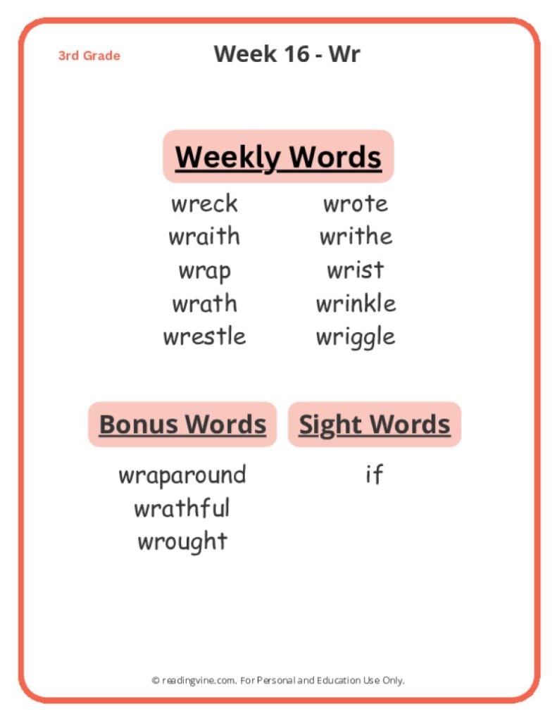Week 16 Spelling List