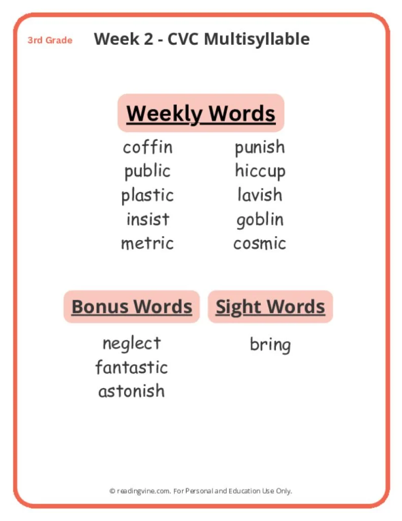 Week 2 Spelling List