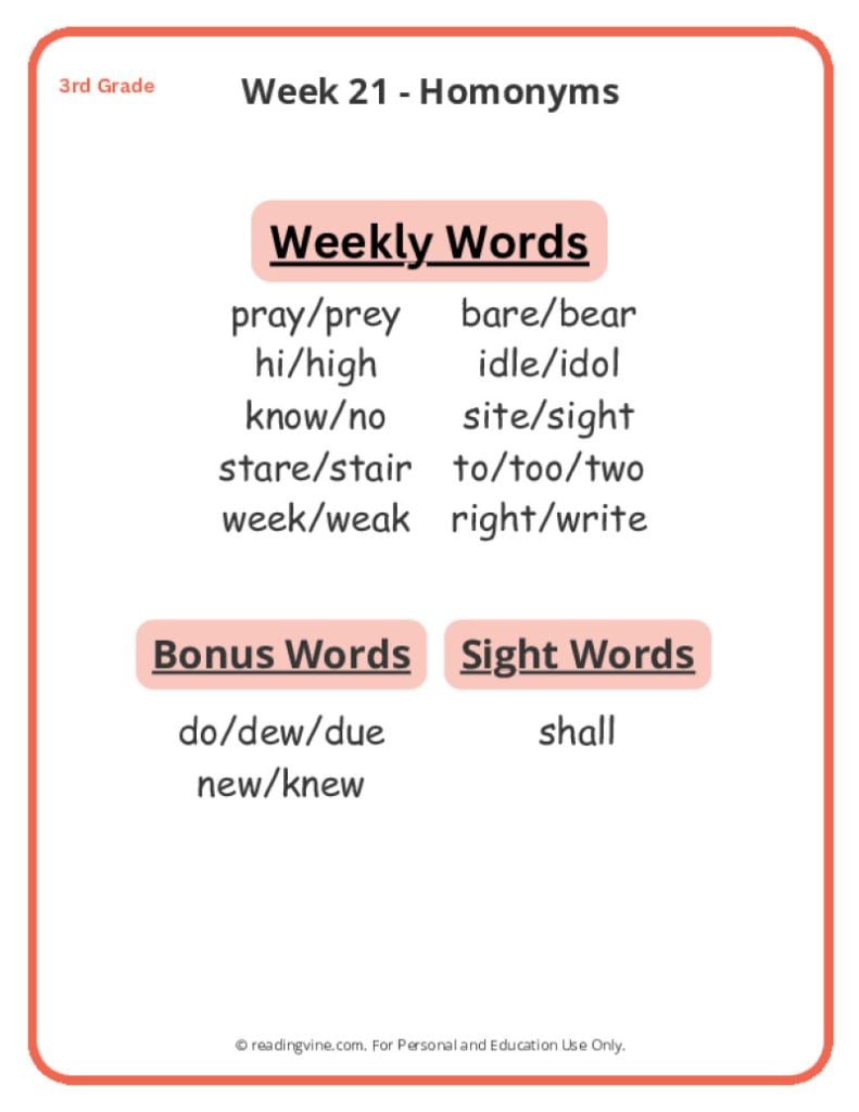 Week 21 Spelling List