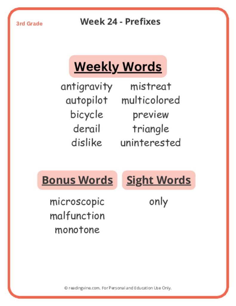 Week 24 Spelling List