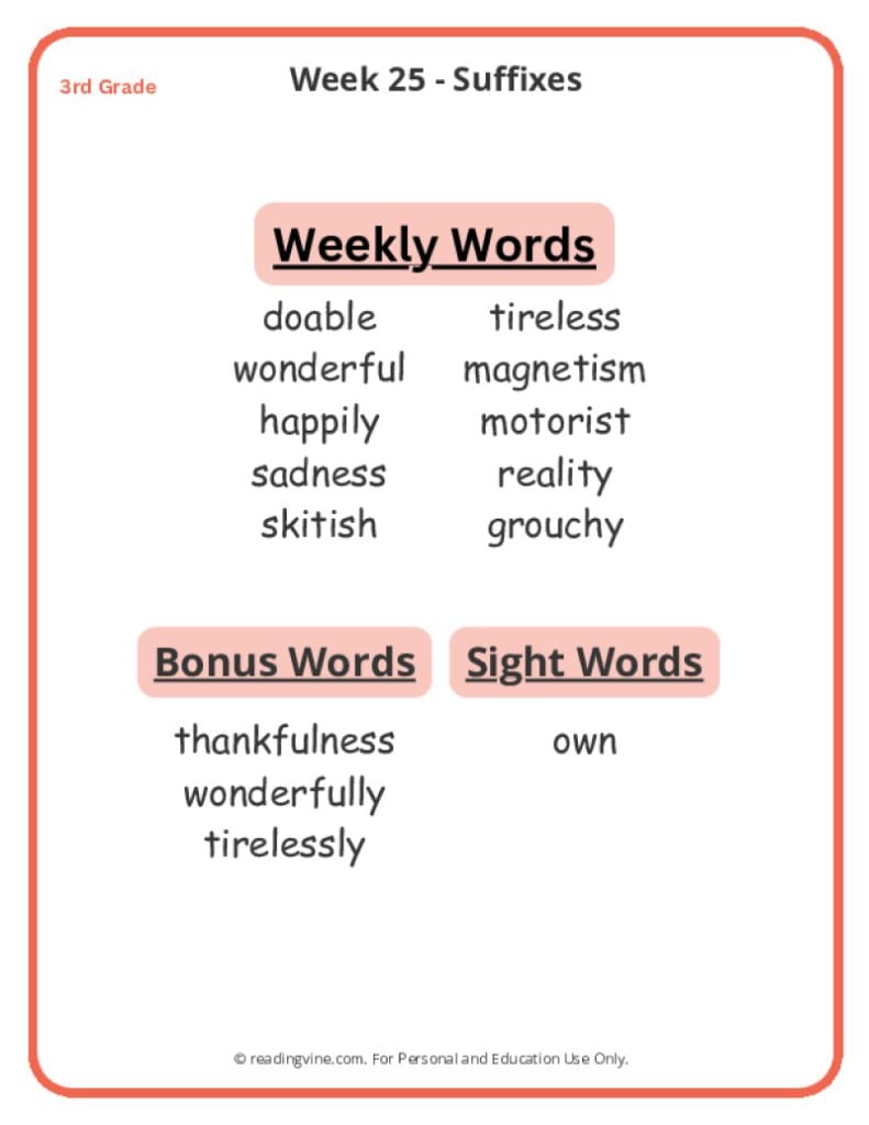 Week 25 Spelling List