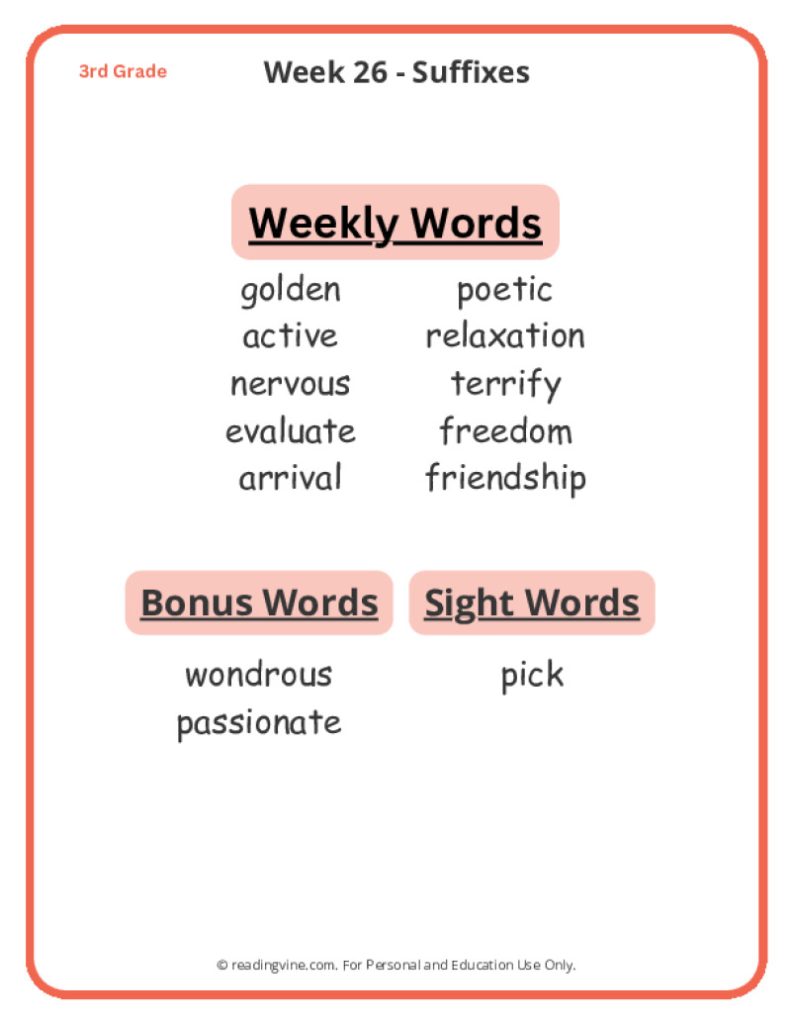 Week 26 Spelling List