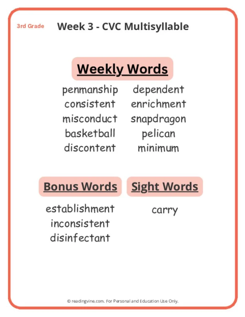Week 3 Spelling List