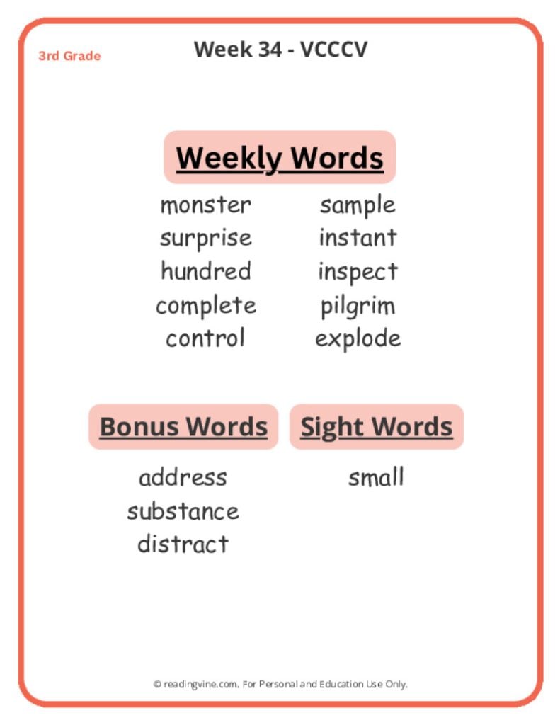 Week 34 Spelling List