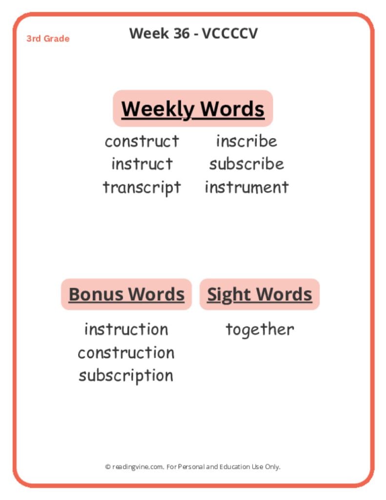 Week 36 Spelling List