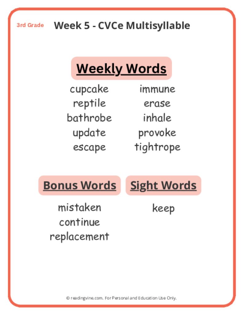 Week 5 Spelling List