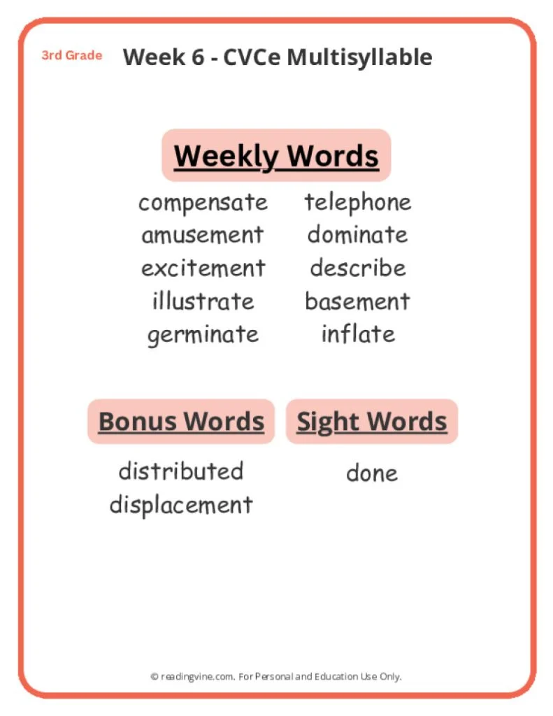 Week 6 Spelling List