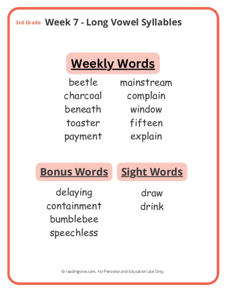 Week 7 Spelling List