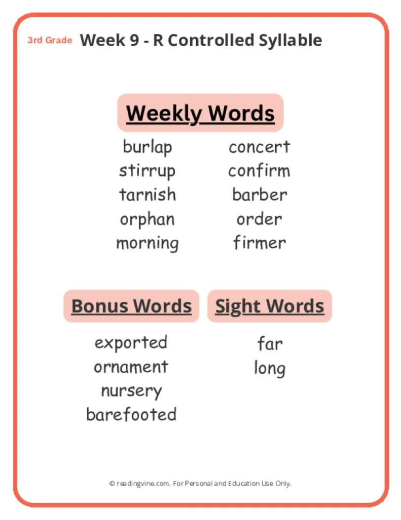 Week 9 Spelling List