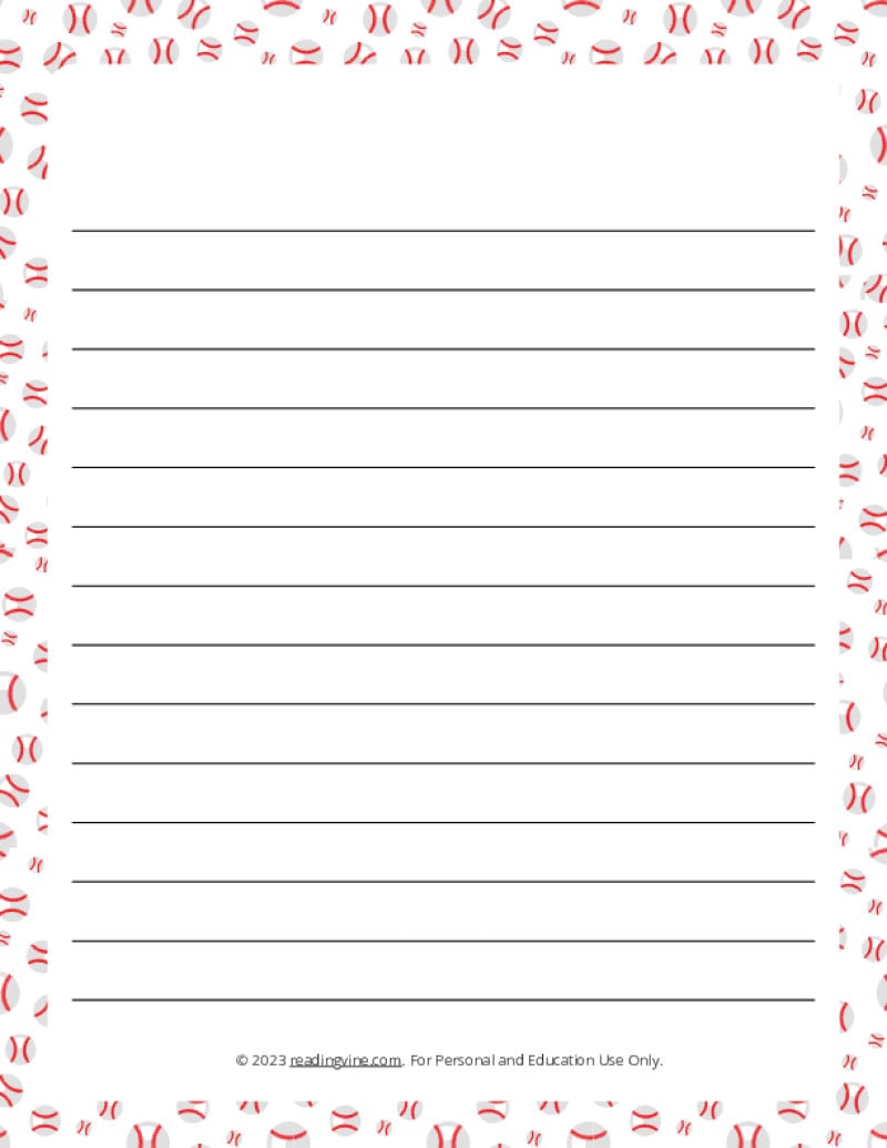 Baseball Theme #1 Narrow Ruled Lined Paper
