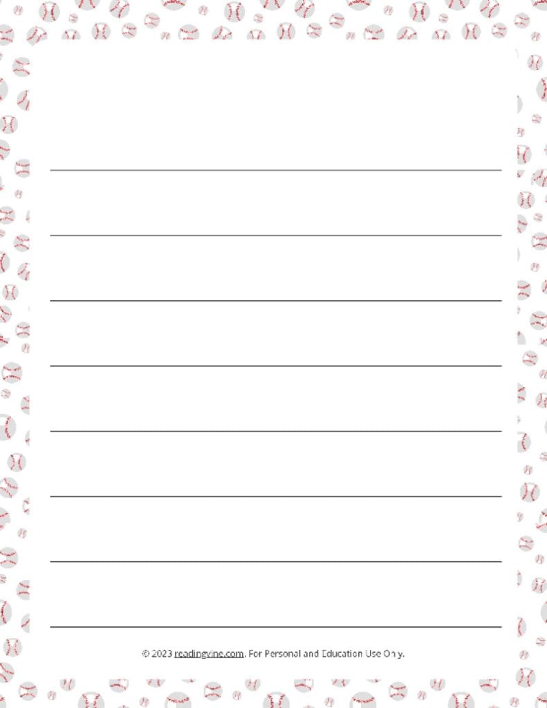Baseball Theme #1 Wide Ruled Lined Paper-Image - ReadingVine